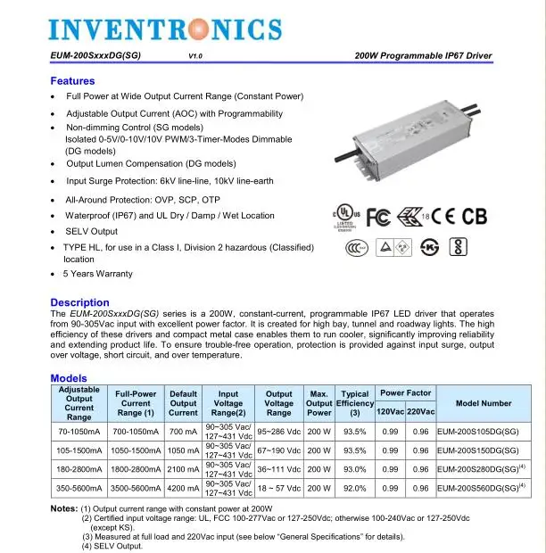 Inventronics Brand Eum-200s560dg 200w Dimmable Led Driver - Buy 200w ...