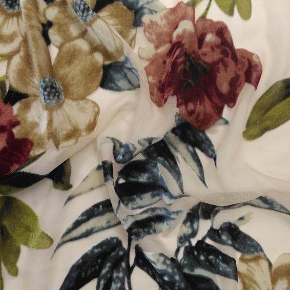 
 Лидер продаж, шелковая бархатная ткань из нейлона и вискозы с цветочным принтом  