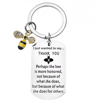 High Quality Stainless Steel Teacher Key Ring Pendant Teach Bee heart Keychain Appreciation Gifts for Bee teacher keychain