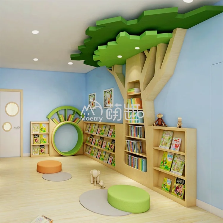 Moetry Customizable Big Reading Tree Bookshelf Wooden Library Furniture for Montessori Preschool Daycare Classroom