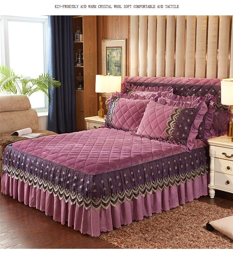 European Luxury Quilted Bed Skirt Winter Warm Thicken Velvet Bedspread