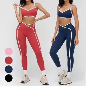 New Arrival Women Gym Fitness Wear Workout Clothing Yoga Set Contrast Color Sport Bra High Waist Legging Yoga Sets