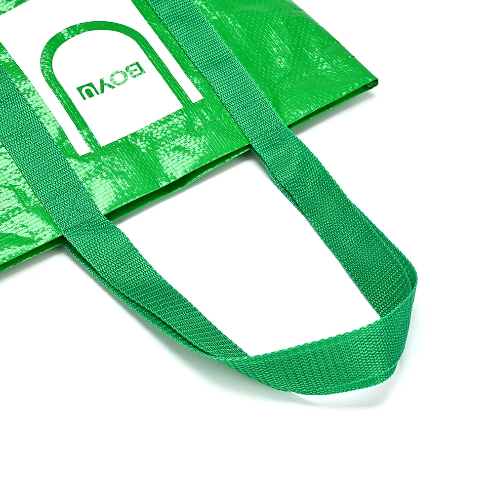 Custom Recycled PP Woven Shopping Tote Bag Eco-Friendly Reusable Grocery Bag with Logo Laminated Waterproof and Durable details