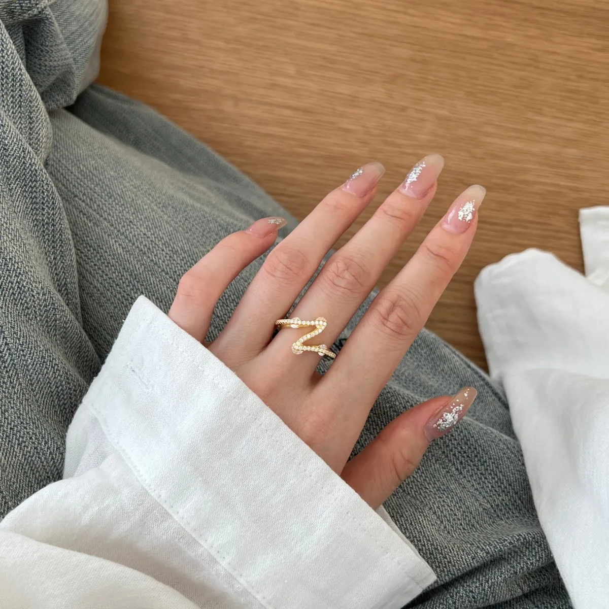 KAKODIY 925 Sterling Silver Ring 18K Gold Plated Exquisite Pearlescent Cubic Zirconia Cubic Zirconia Zircon Pave Lightning Women's Ring detail 4