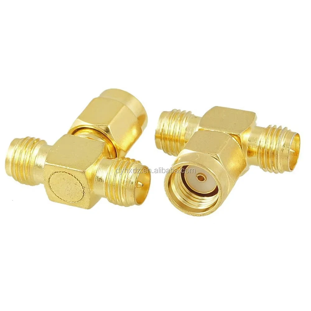 RP SMA Male to Two RP SMA Female Triple T RF Adapter Connector 3 Way Splitter