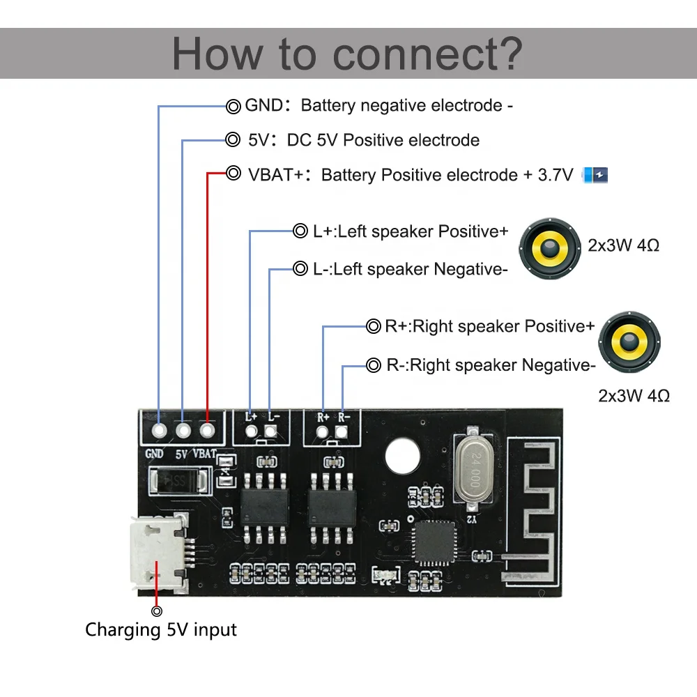 JQ M005 Bluetooth Amplifier Board MP3 Player Bluetooth Module 2X3W Recharge 3.7V Battery