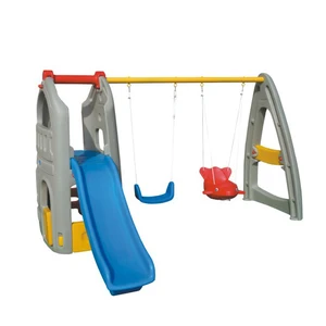 Kids Plastic Cartoon Slide with Swing Outdoor Playground Equipment