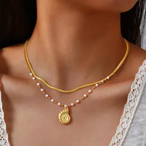 Summer Personalized Conch Double-layer Overlapping Necklace Stainless Steel Waterproof Link Chain Necklace