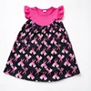 Pink Ribbon Print Flutter Sleeve Dress