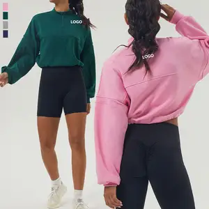 New Casual Long Sleeve Custom Crop Hoodie Women Quarter Zip Sport Yoga Hoodie Sweatshirt