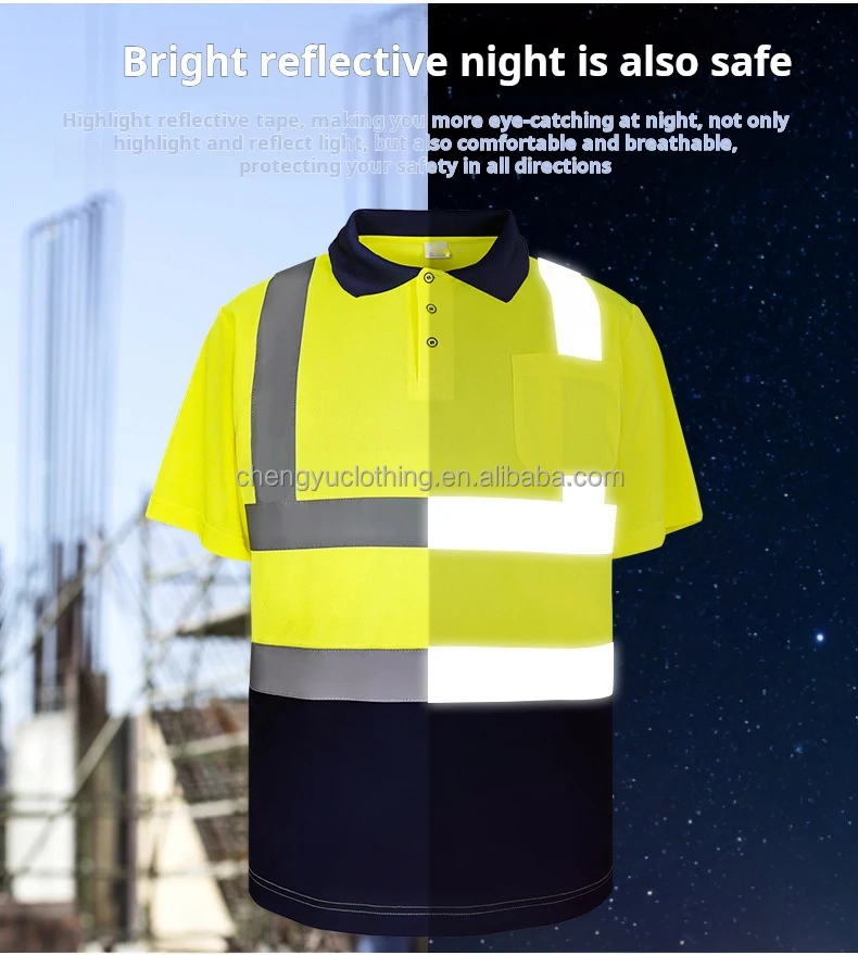 Wholesale quick dry hi vis polo shirts with reflective tape men summer uniform polo shirt quality cu