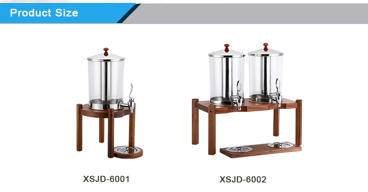 Xiangsheng Luxury Design 14L Double Stainless Steel Juice Dispenser With Sapele Wooden Base Catering For Restaurant And Hotel