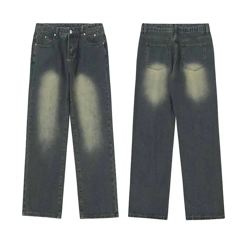 SSY Top Quality Light-colored Jeans Men's Loose Fashion Straight Pants Retro Wide Legs Baggy Denim Jeans Men