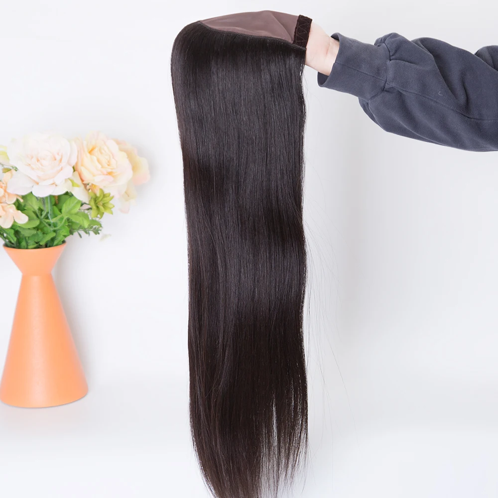 16 inch 150% density straight texture natural black color machine weft U-part Hat wig