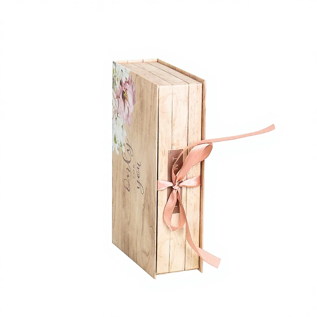 Custom Premium Logo Luxury Large Matte Rigid Paper Cardboard Book Shape Flip Box Empty Gift Box Packaging with Ribbon Handle