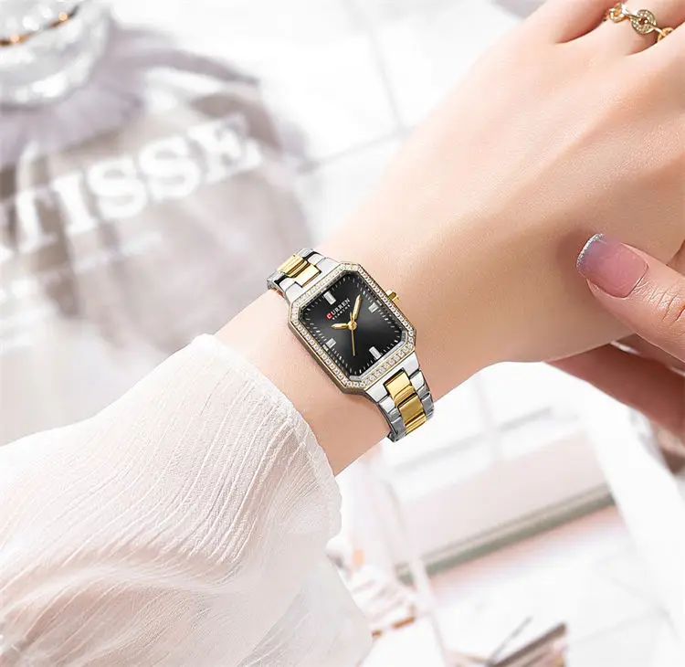 Curren 9102 Elegant Made in Prc Lady Quartz Watch Vive Stainless Steel Band Waterproofing Diamond Bling Business Reloj Watch