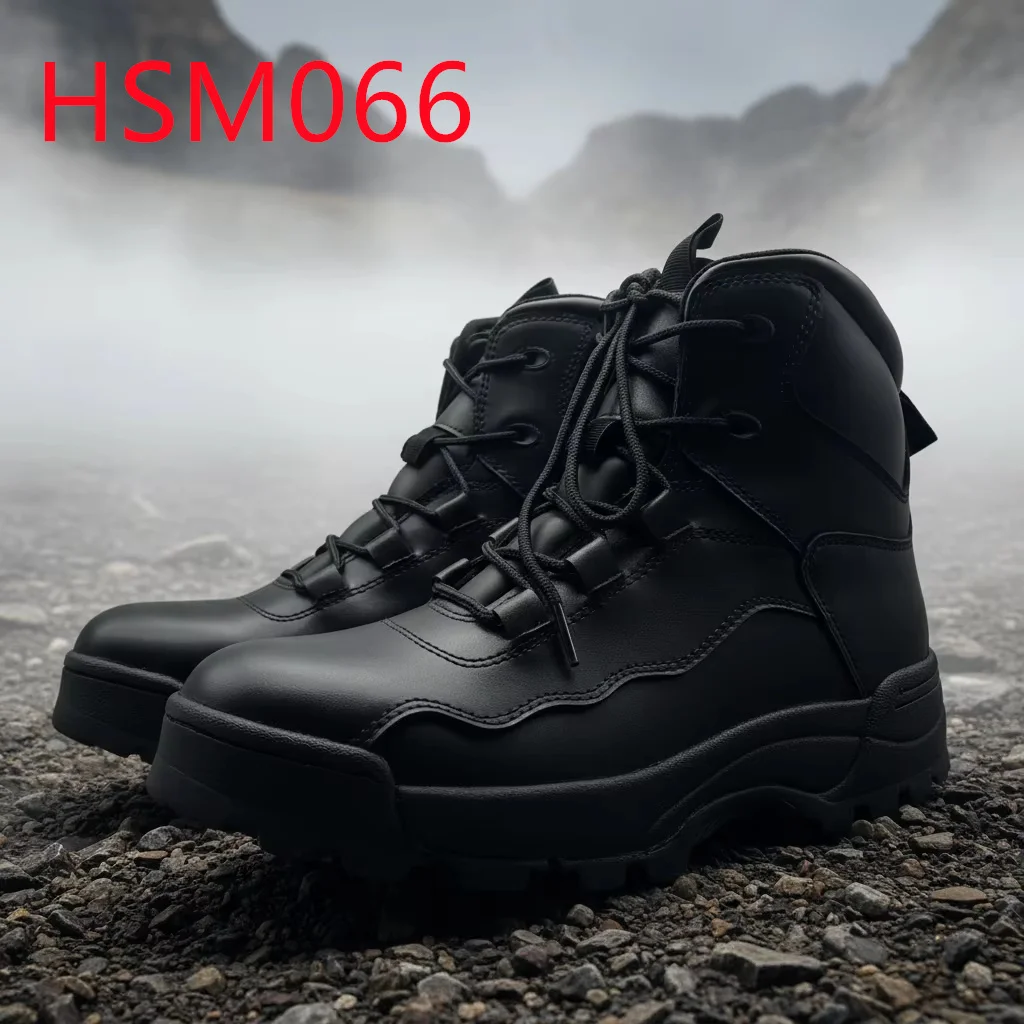 ZYF,middle Cut Full Genuine Leather Black Combat Boots for Expedition Camping Trips Wear Well Rubber Sole Tactical Boots HSM066