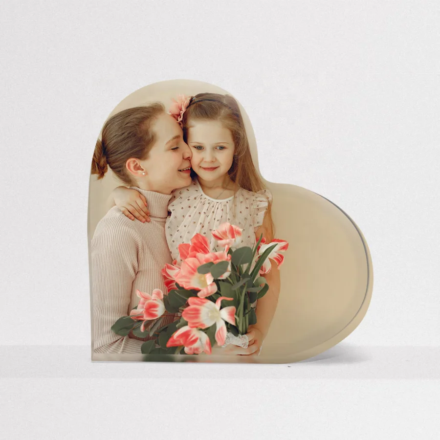 Custom Acrylic UV Printing Block Plaque Heart Shape Acrylic Photo Block Stand