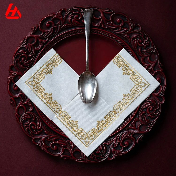 Белые с золотом Цветочные бумажные Коктейльные салфетки Airlaid для свадебного