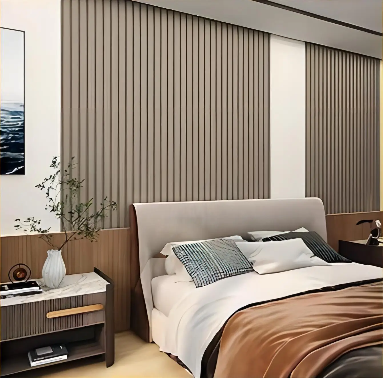 Modern Wood Grain Fluted Panel Wall Cladding Waterproof and Fireproof PVC WPC Interior Wall Panel