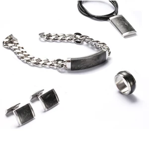 Carbon Fiber Men's Jewelry Set Cufflinks Ring Keychain Bracelet Wedding Engagement Gift