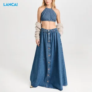 Factory Summer Custom Color Jeans Fashion Women Sexy Top and Skirt 2023 2 Piece Set Clothing