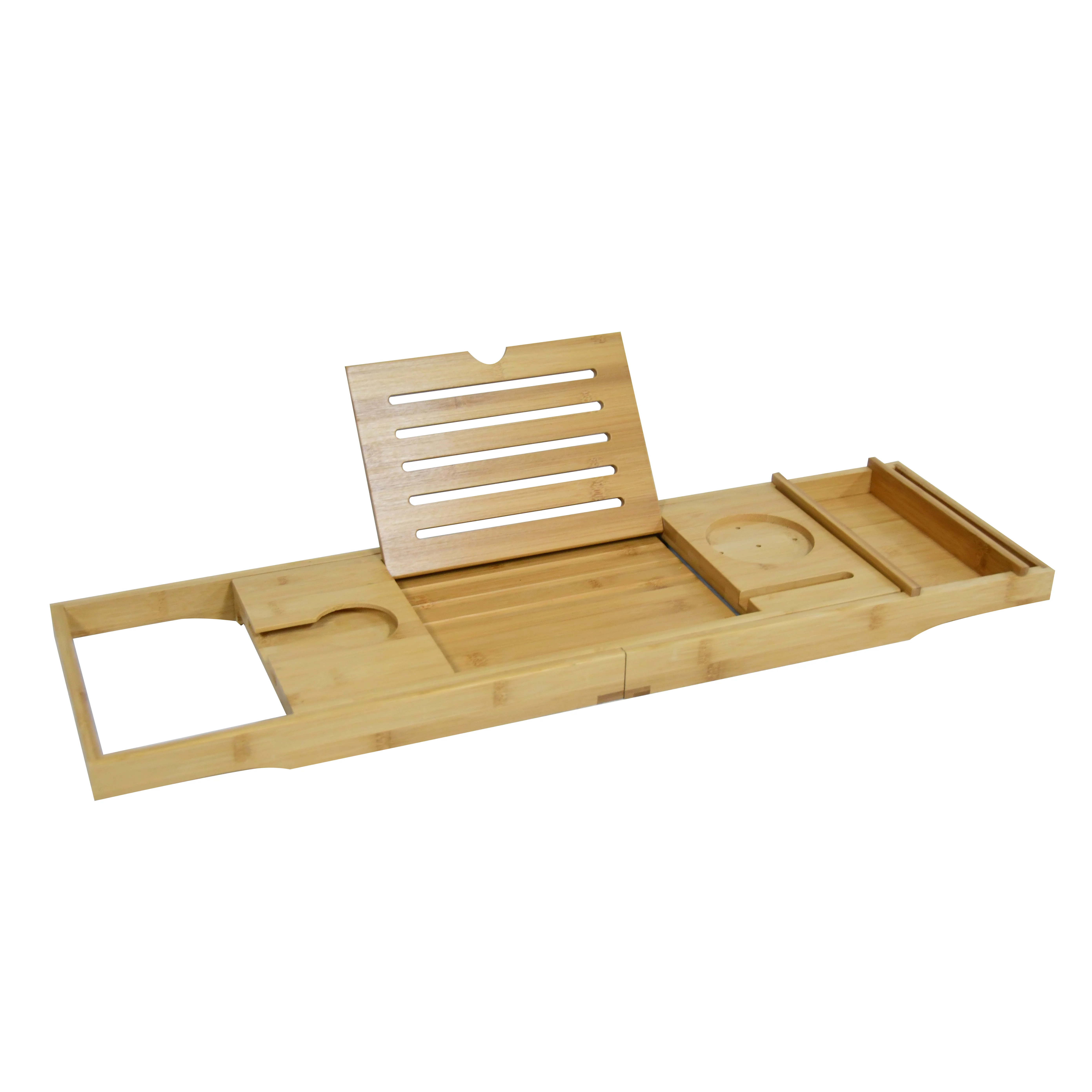 Bamboo Bathtub Tray Bath Tub Caddy With Expandable Handles,Wine Glass
