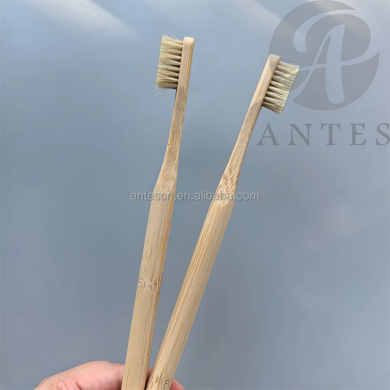 Natural Bristle Bamboo Toothbrush Round Handle Biodegradable Bamboo Boar Toothbrush with Custom Private logo
