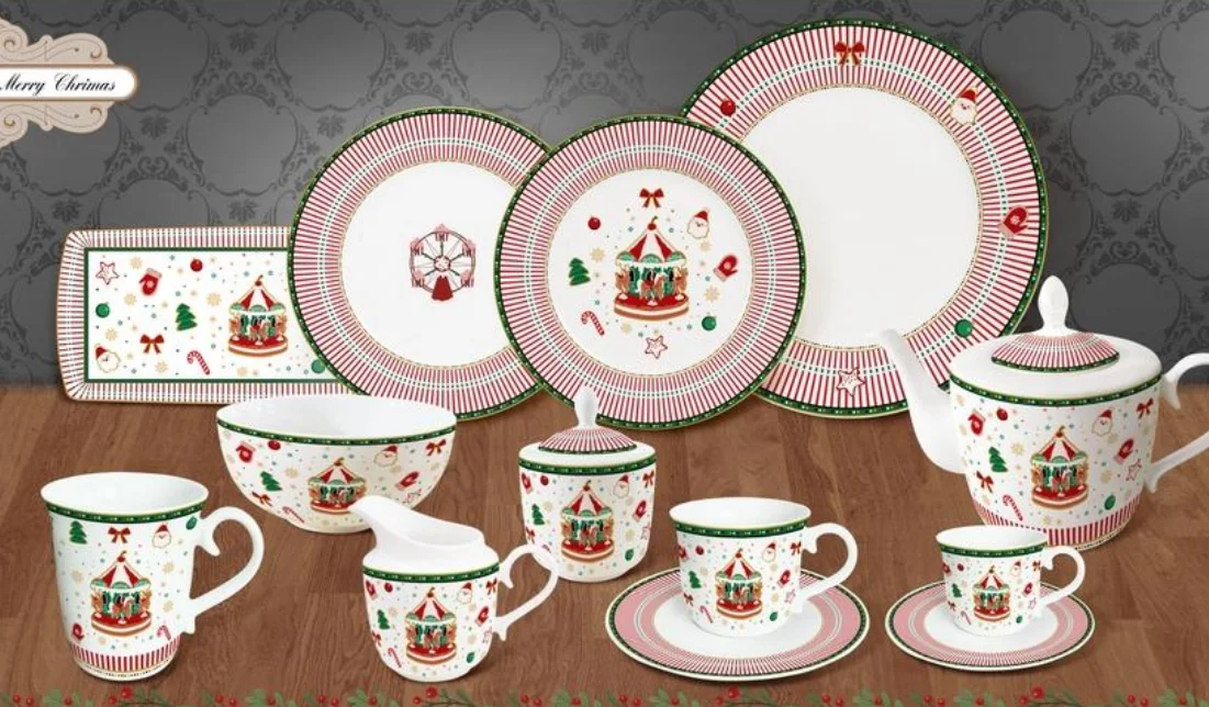 Taohui Ceramic Porcelain Customizable Christmas Vibe Dinner Set Dishes Bowls and Tea Cups for Home factory