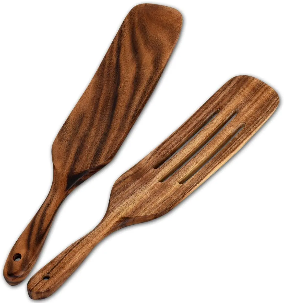 Teak Wood Slotted Spurtle Spatulas Spoons Set For Nonstick Cookware