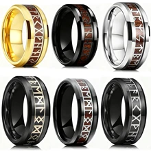 Guangzhou Fashion Tungsten Rings 8mm Wedding Ring for Mens Ring Inlay Norse Viking Rune & Hawaii Koa Wood