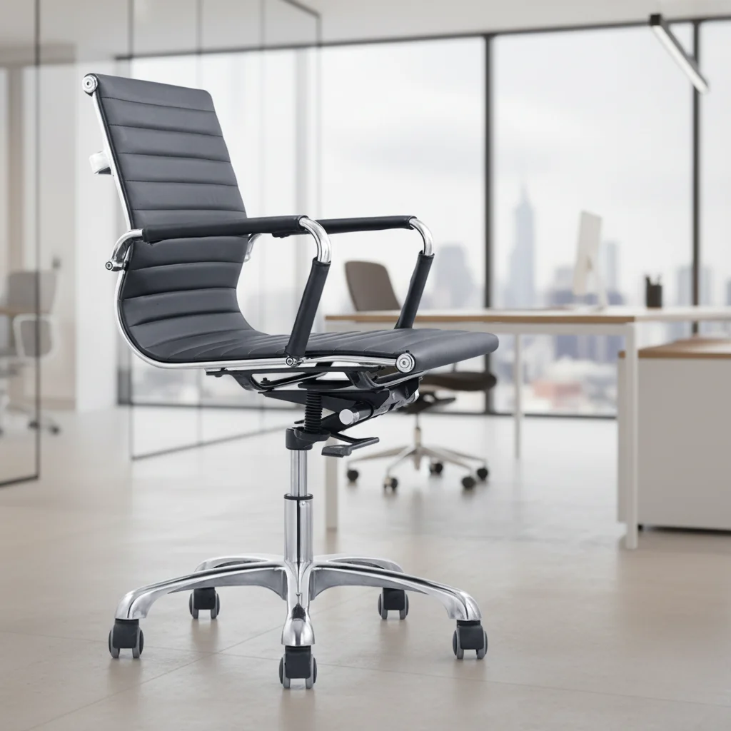 Ergonomic Leather Modern Executive Height Adjustable Aluminium Base Chair for Home Office 3