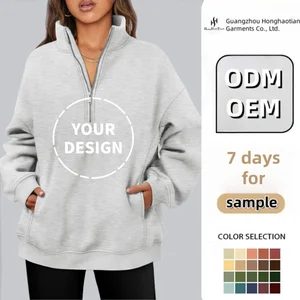 Manufacture ODM Custom Logo Half Zip Sweatshirt Long Sleeved Women's Hoodies Stand Collar Solid Color Pullover
