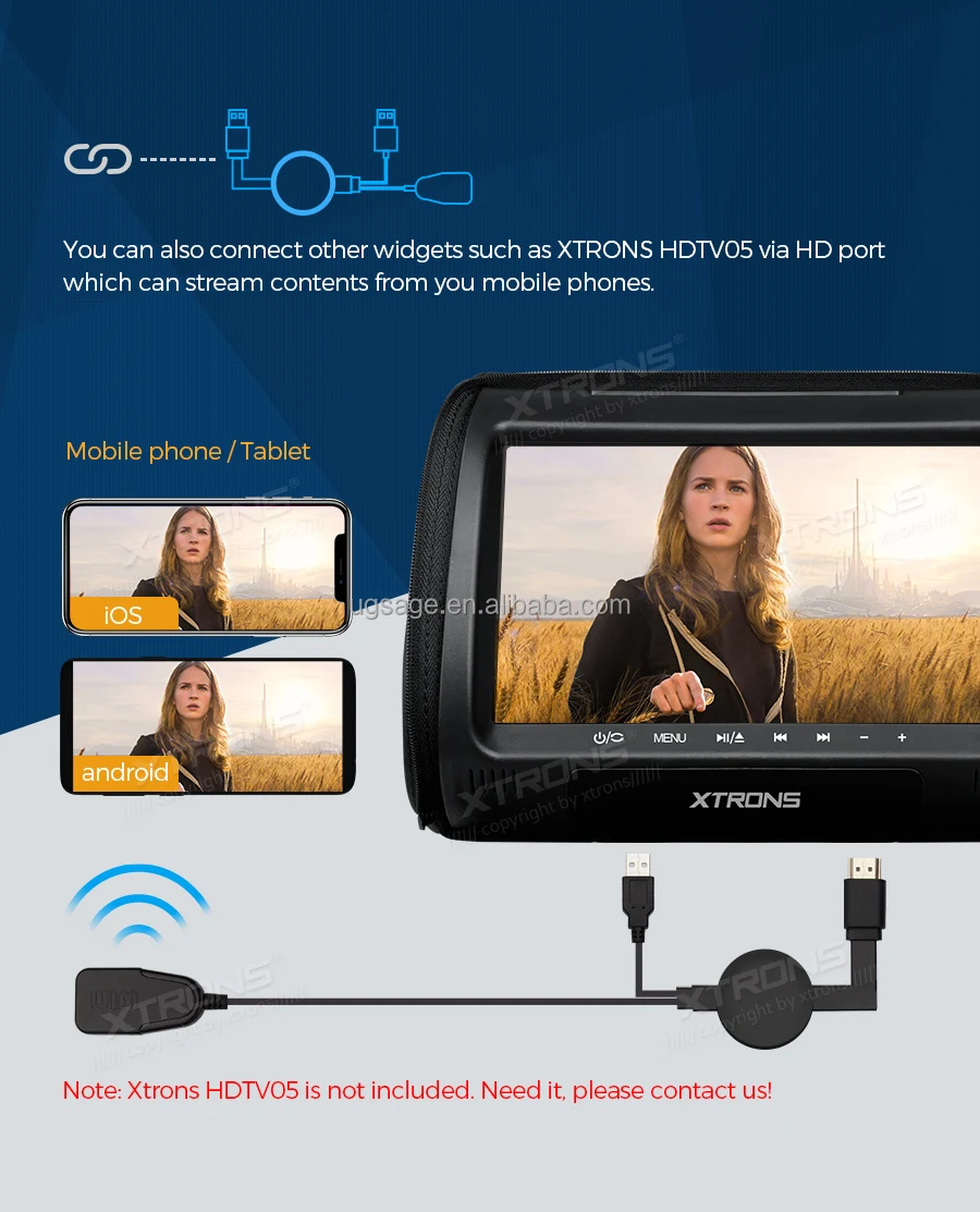 Xtrons 2x9 Inch Stylish Lcd Screen Car Headrest Monitor Dvd Player With