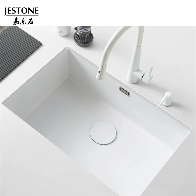Factory Direct Sales Rectangular Single Bowl Undermount Solid Surface Kitchen Basin Farmhouse Corians White Kitchen Sink
