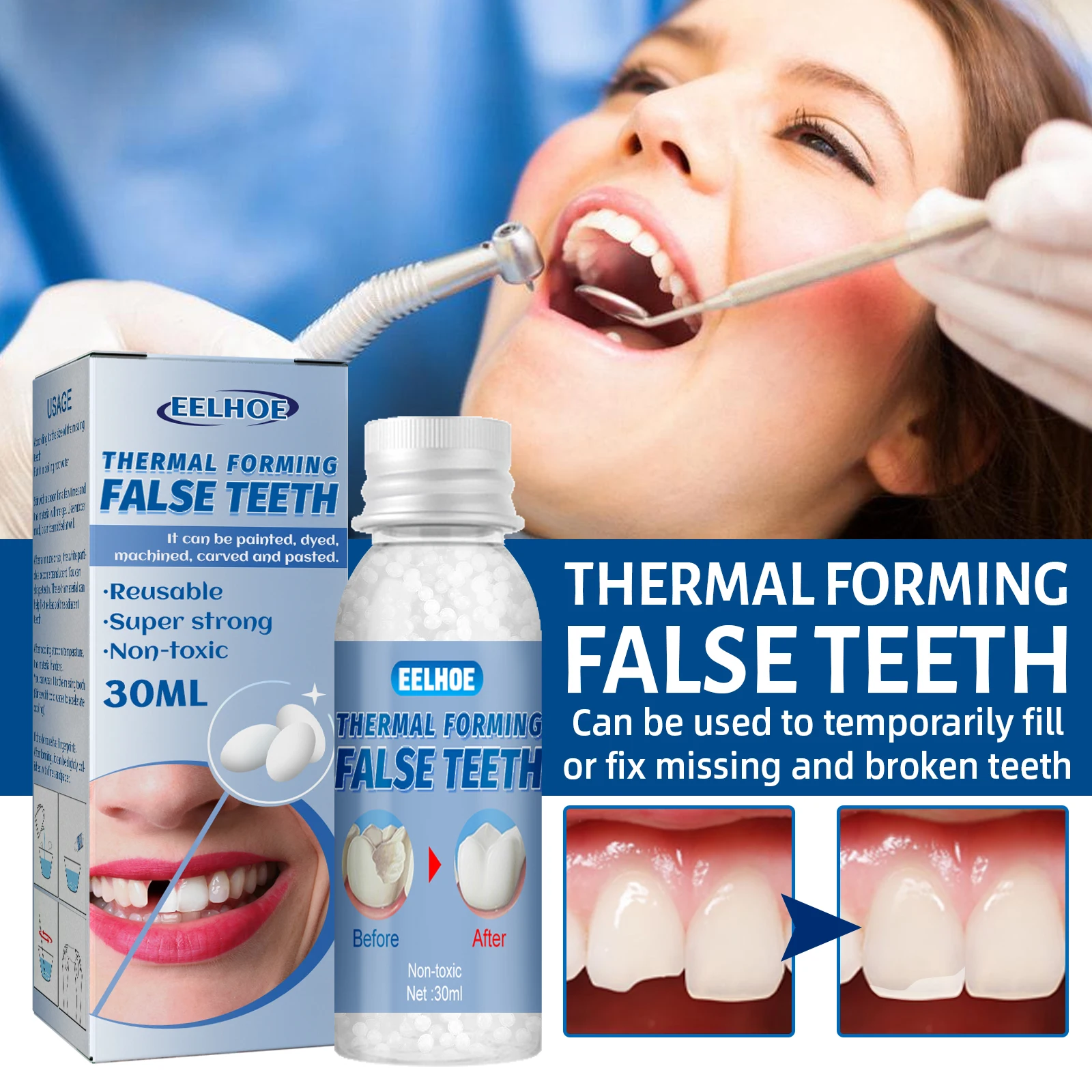 Hot Sell Thermal Forming False Teeth 30ml Teeth Gaps Adhesive Temporary ...