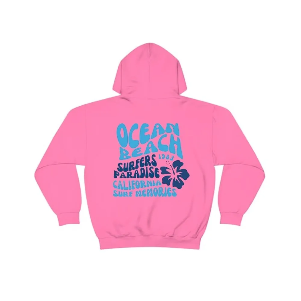 White Oversized Hoodie With Blue Ocean Graphic Women's Casual ...