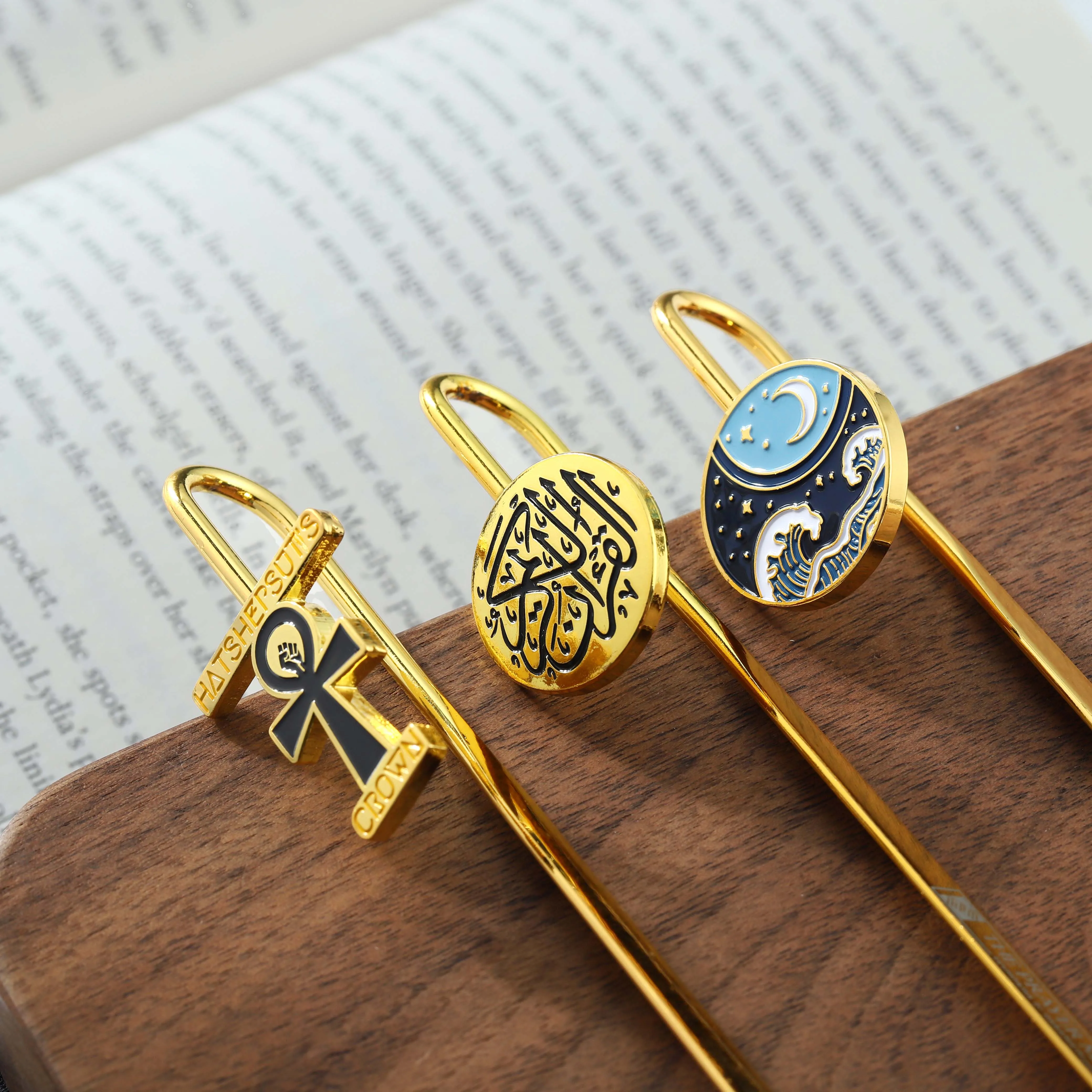 Islamic Bookmarks Gifts Design Custom Logo Zinc Alloy Enamel Gold Metal Book Mark Quran Bookmark With Gifts Box