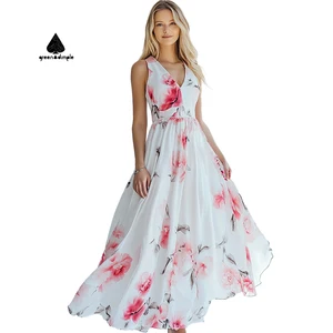 Quality Summer Dress for Women Elegant Sleeveless Split Backless Printed Chiffon Dresses Women Casual Long Maxi Dresses