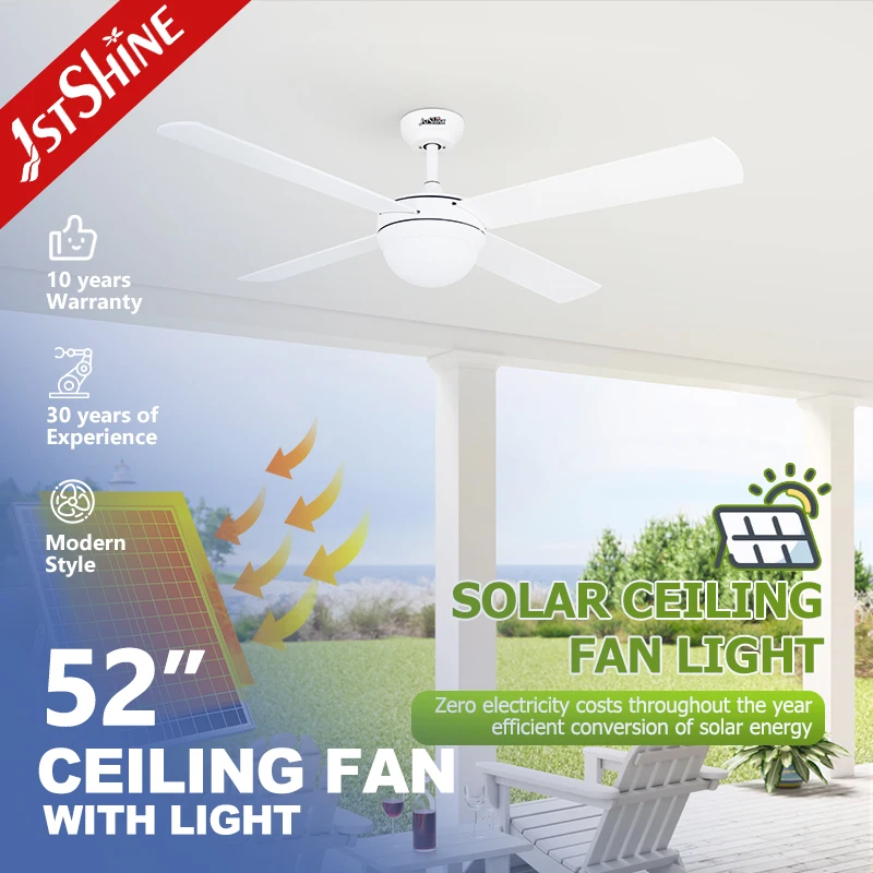 1stshine 52 Inch Solar Ceiling Fan with Light DC Motor Smart Remote Control Energy Saving 75% CE Certified