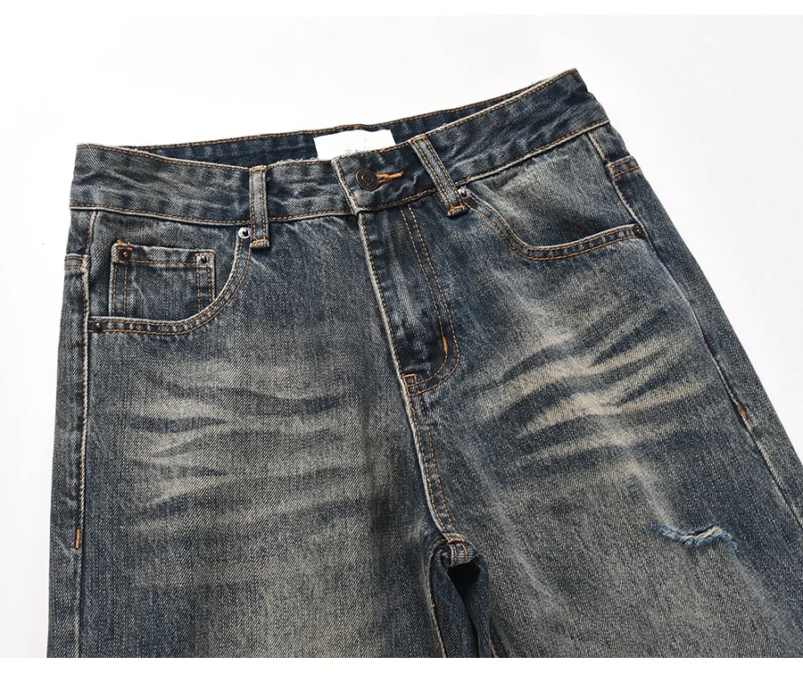 Etichetta personalizzata drop shipping street wear stock baggy produttore uomo blu dipinto impilato jeans denim svasati_voghion.com