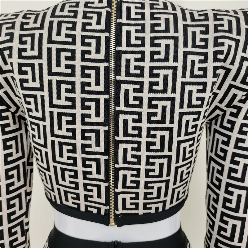 C2336 New Design Turtleneck Pattern Bodycon Two Piece Short Sets Women 2024 Women Wholesale Dress