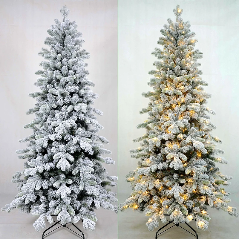210 cm Schner Weihnachtsbaum fr die Feiertage, Wei Beflockt, Knstlich  mit Beleuchtung, Vorbeleuchteter Tannenbaum