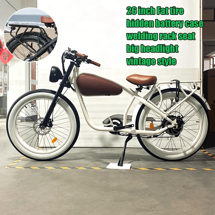Chopper Vintage Ebike Rear Hub Motor Adult Electric Bicycle 26 Inch 48V Fat Tire Beach Cruiser Electric Retro Bikes for Adults