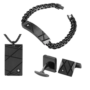 Luxury Mens Jewelry Carbon Fiber Men Chain Bracelet Cufflinks Pendant Stainless Steel Men Jewelry Set