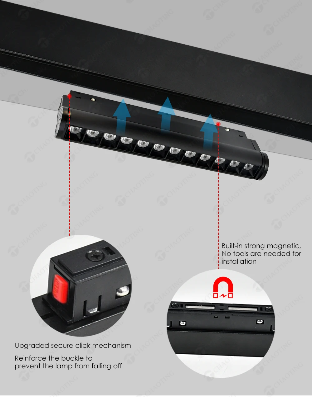 Safe Voltage 48V Smart Tuya Control 6W 12W 18W Magnetic Led Track Light Wall Linear Rotaryled Magnetic Track Grille Spot Lights