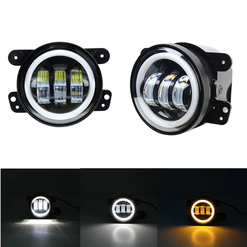 4inch 30W Round LED Fog Light Angel Eyes Halo Replacement For Jeep Wrangler JK 2007-2017 Driving Lamps