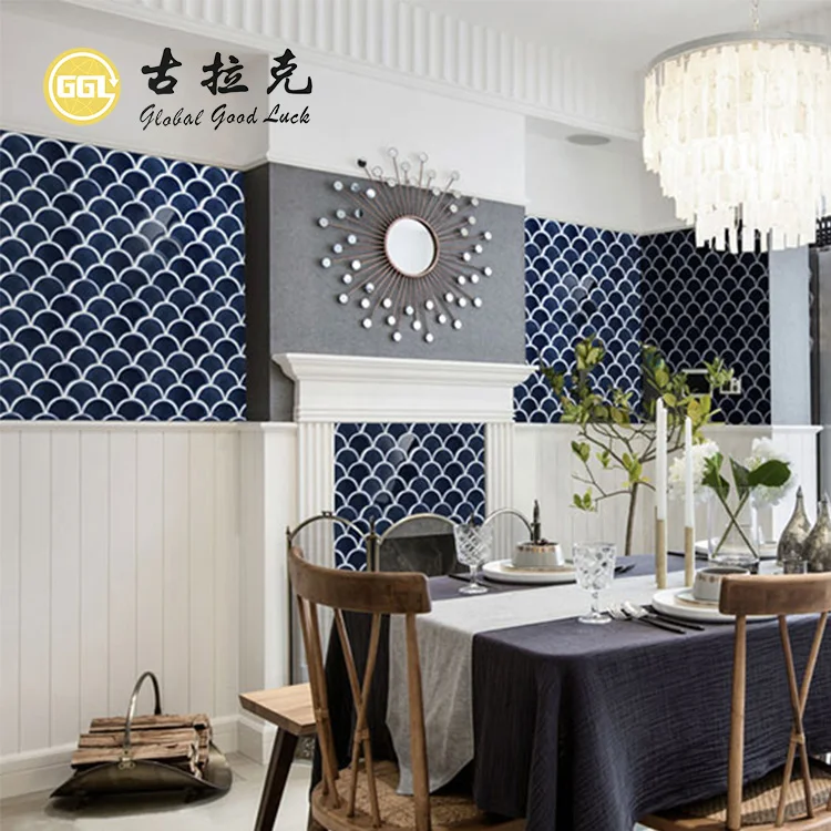 Ice Cracked Fan Shape Ceramic Tiles Mosaic For Kitchen or Bathroom Wall Decoration manufacture