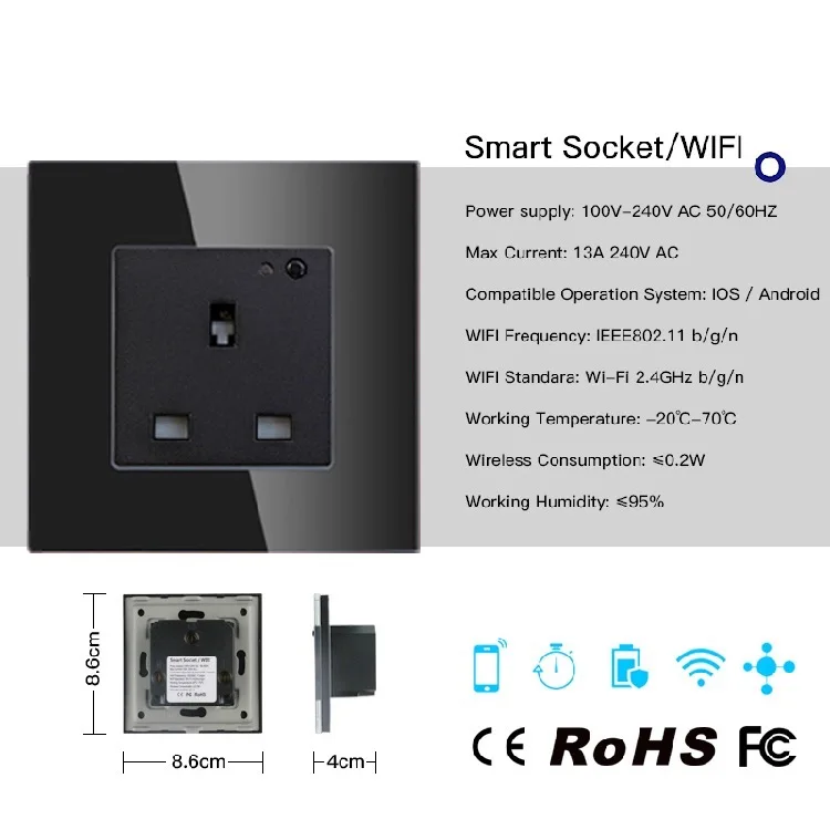 Shuwei High Quality Modern Style Tuya Smart Life Remote Control Waterproof Wifi Wall Power Socket