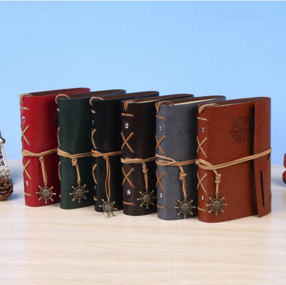 Hot Retro Spiral Notebook Diary with Box Vintage Pirate Anchors PU Leather Notepad Replaceable Stationery Gift Traveler Journal